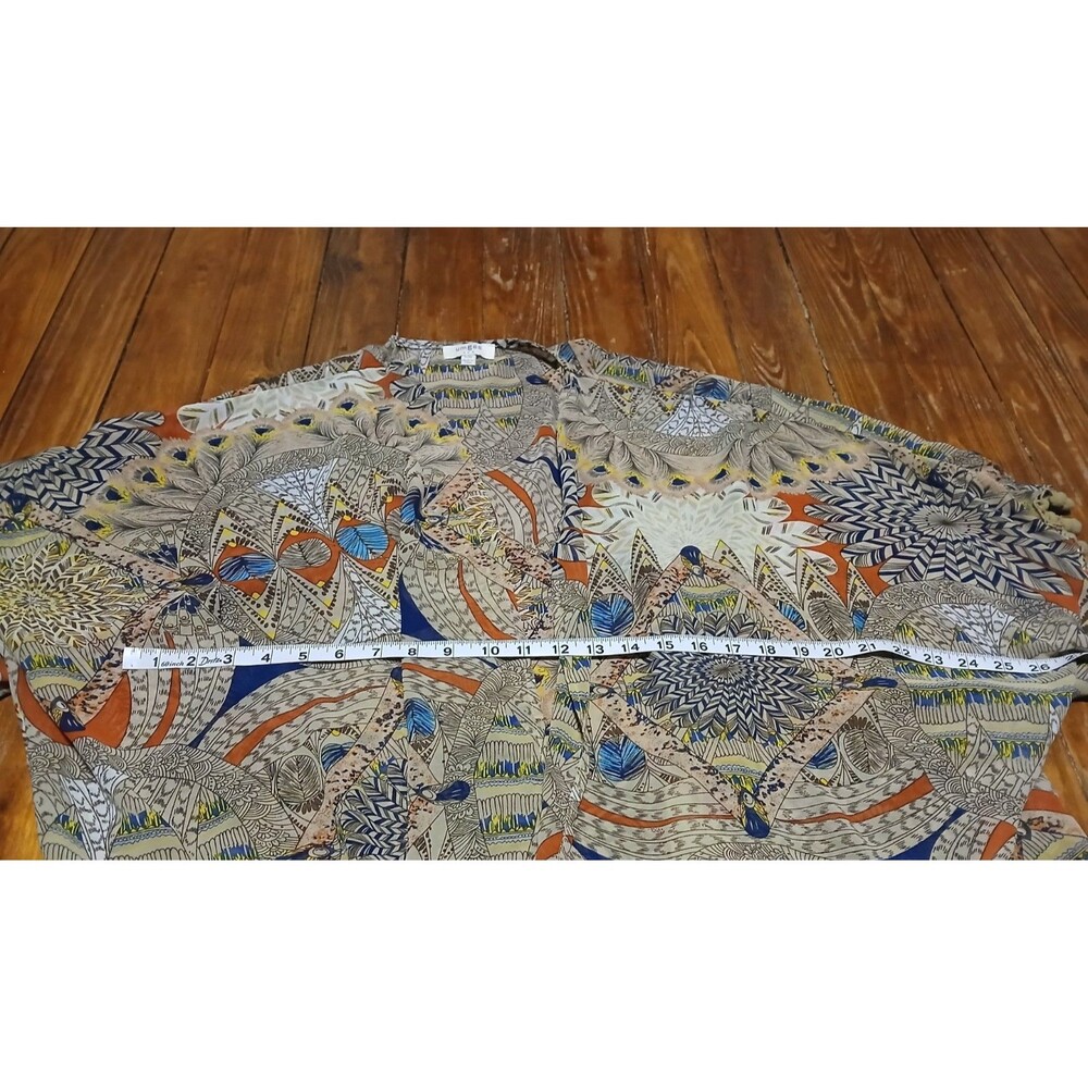 Umgee Boho Feather Print Cover up with pompom sleeves S/M NWOT - Picture 11 of 11